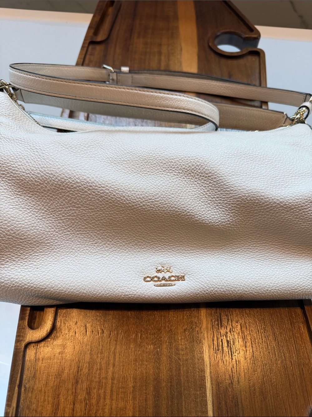 Coach Pebbled Leather Shoulder Bag in White with Gold Hardware